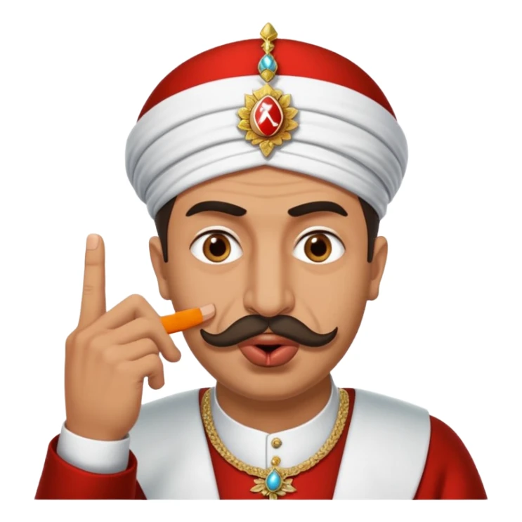 A turkish Sultan putting a finger in front of his mouth while his eyes are pure white, HE IS EXTREMELY INSANE AND CRAZY sticker