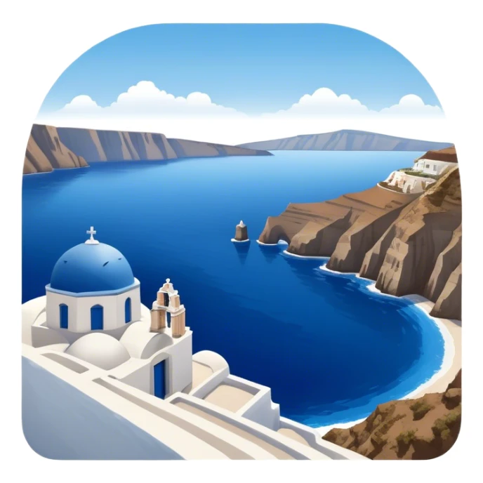 Cinematic Realistic Santorini Caldera Landscape Emoji, depicted with dramatic white‚Äêwashed cliffs overlooking a deep blue sea rendered with crisp textures and radiant lighting. sticker