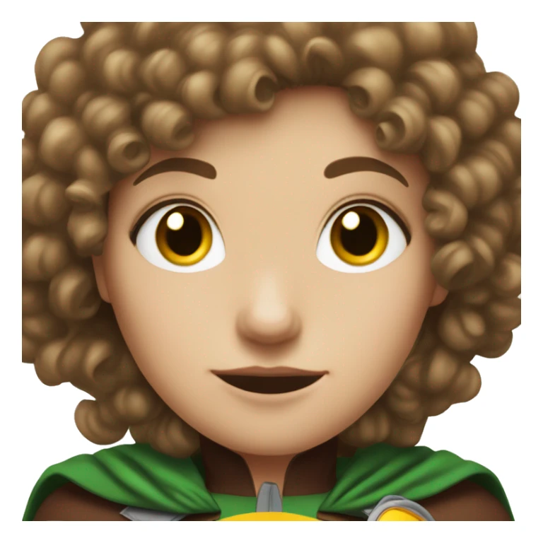 white girl with brown curly hair dressed as robin dc hero sticker