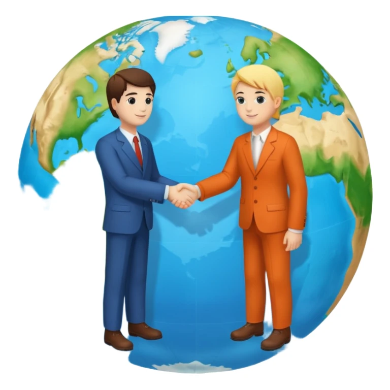 Shake hands and a globe showing negotiation of climate change with accurate image showing environment not just 2 person in a pic sticker
