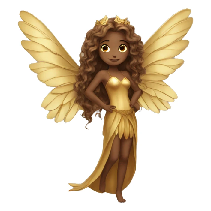big wings, Beautiful, fairy, gold, brown, long hair sticker
