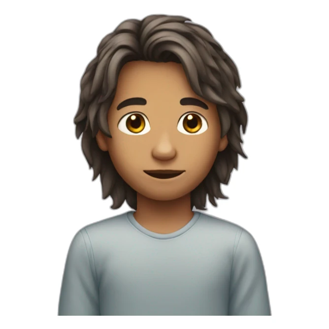 young boy with long attached hair and a bit of bear sticker