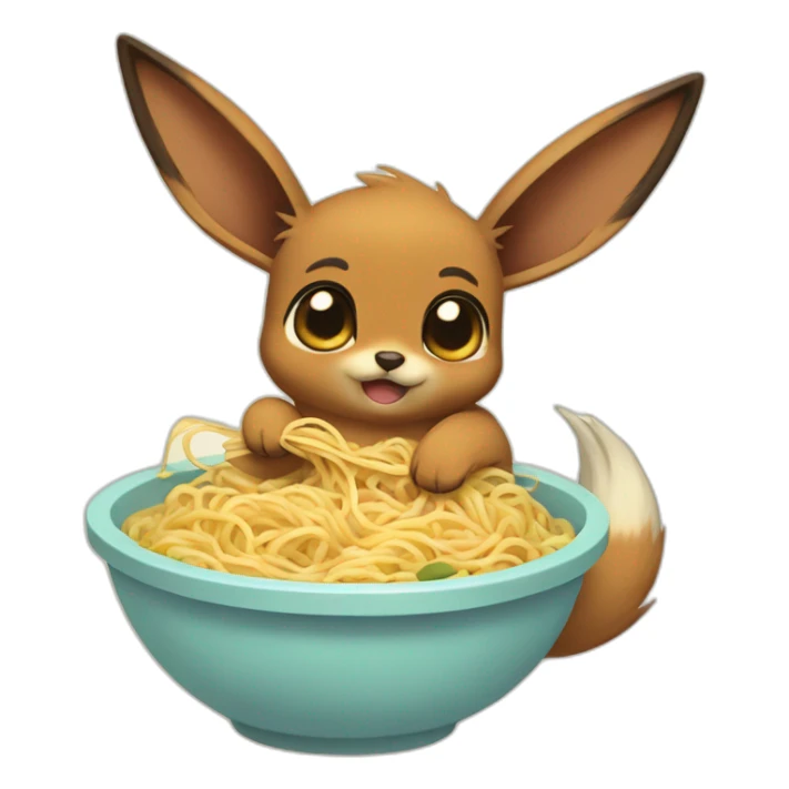 Eevee eating noodles and having a tummy ache sticker
