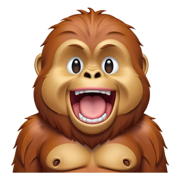 Cinematic Cute Yawning Orangutan Portrait Emoji, Head tilted slightly with a dramatic, wide-open yawn, showcasing a richly textured face with half-closed, sleepy eyes and a relaxed, open expression, Simplified yet irresistibly adorable features, highly detailed, glowing with a soft, cozy jungle glow, high shine, relaxed yet expressive, stylized with a dash of whimsical charm, soft glowing outline, capturing the essence of a drowsy yet affectionate guardian that appears ready to stretch out for a nap! sticker