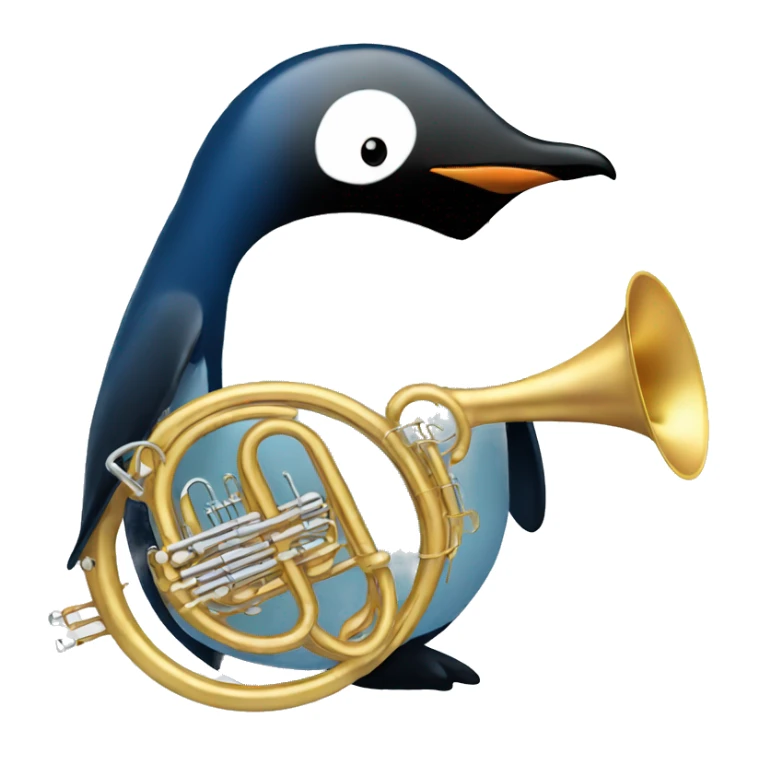 Penguin playing a blue French horn  sticker