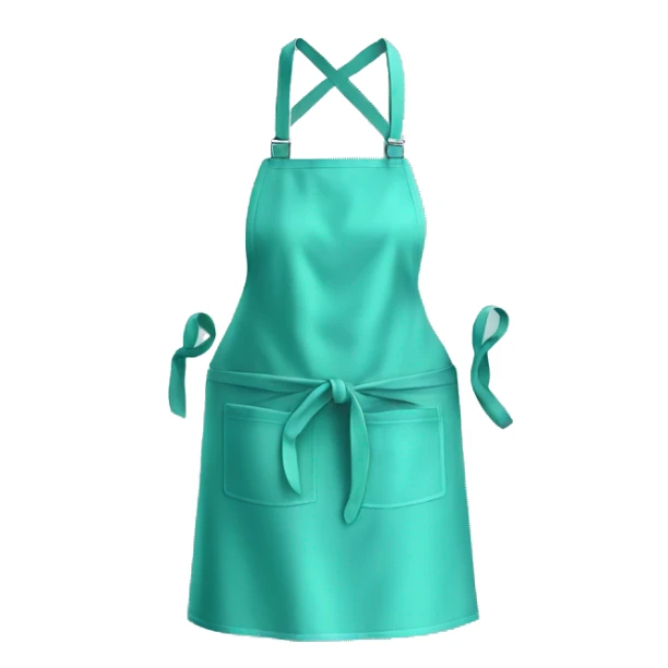 Realistic isolated light teal kitchen apron tied in the front. sticker