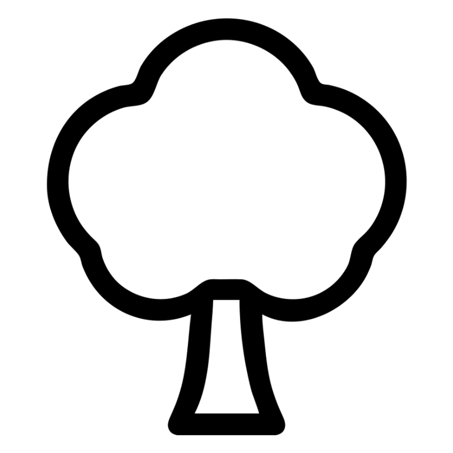 Add green color to the tree icon in an outlined style. Use a single green color for the canopy and brown for the trunk. The icon should be compact, bold, and easy to identify with a clear outline. sticker