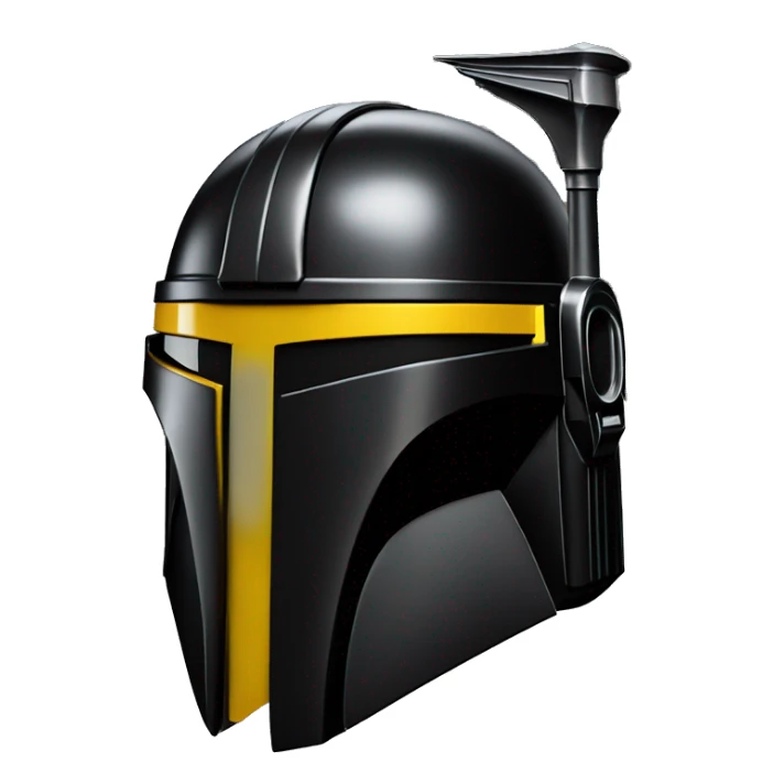 Gloss black and yellow mandalorian helmet with one antenna sticker