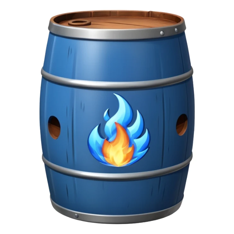 generate a realistic rust-free metal barrel with blue fire on it sticker
