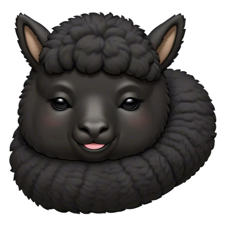 Meme-Worthy Cute Sleeping Black Alpaca Portrait Emoji, Head resting peacefully with a contented smile, showcasing a delightfully sturdy build and a luxuriously soft jet-black fleece, eyes shut in a serene nap, Simplified yet hilariously adorable features, highly detailed, glowing with a soft, drowsy light, high shine, relaxed and utterly lovable, stylized with an air of playful laziness, bright and heartwarming, soft glowing outline, capturing the essence of a comically sleepy alpaca, so meme-worthy it feels like it could instantly become the next viral sensation of adorable slumber! sticker