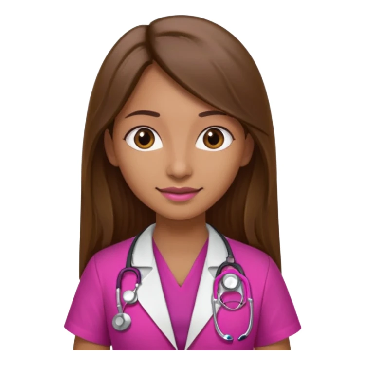 Médica de cabelos longos castanhos lisos com um estetoscópio rosa magenta. sticker