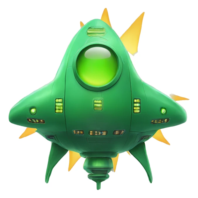 Green spaceship next to the sun sticker