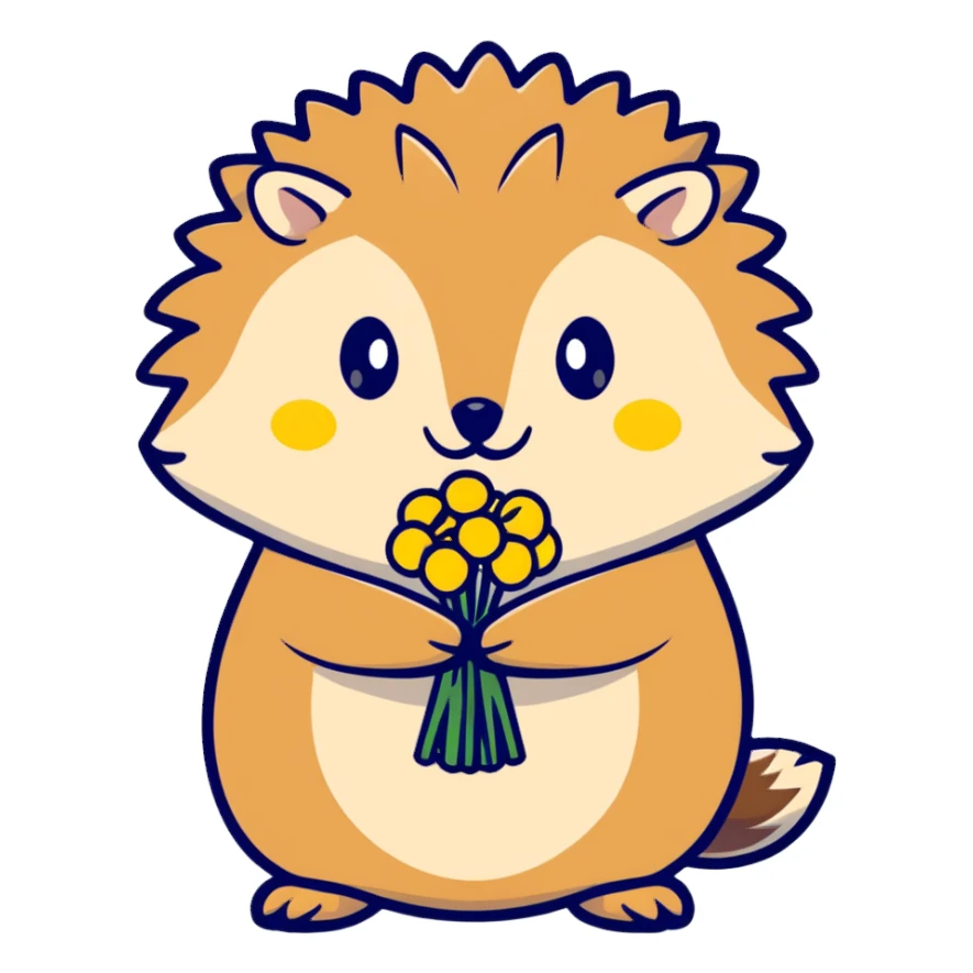 hedgehog with a bouquet of yellow dandelions sticker