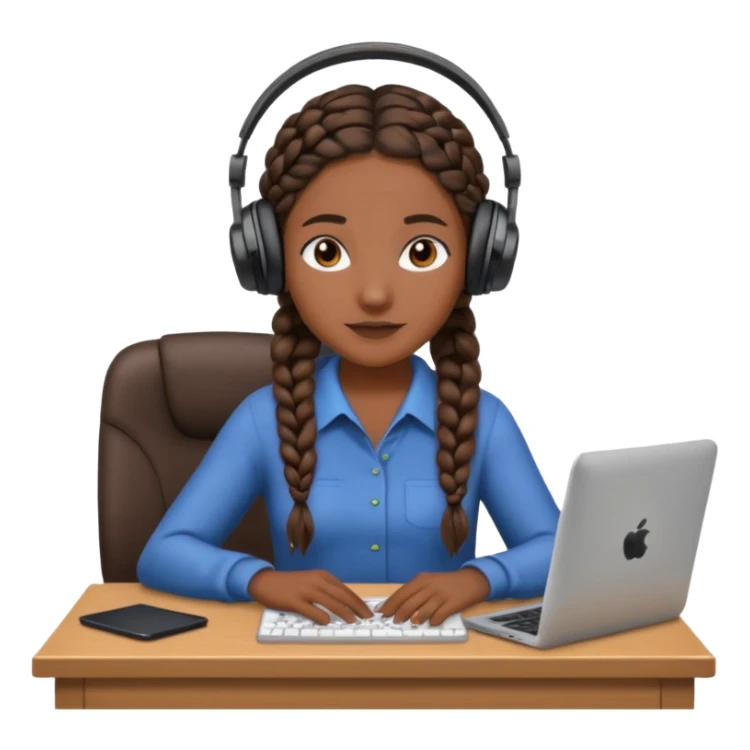 realistic dark brown skinned female with braids leaving desk with headphones on sticker