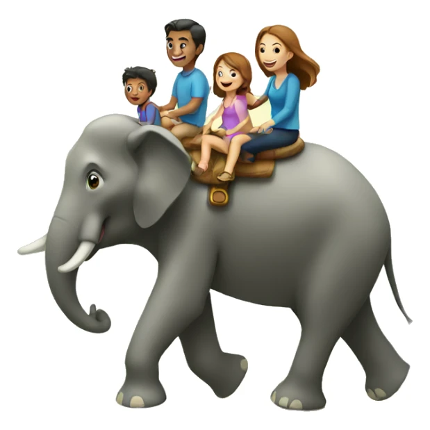 family riding elephant sticker
