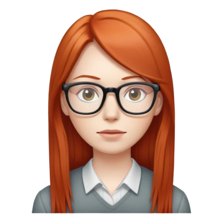 Red head long straight hair pale skin wearing glasses sticker