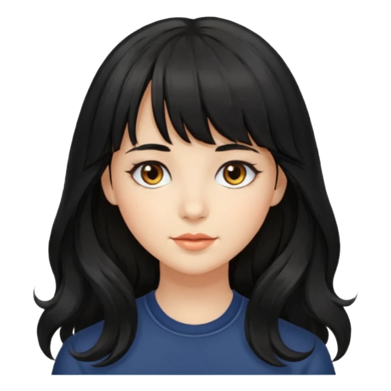 A girl with long, wavy black hair with bangs and medium-sized hazel eyes sticker