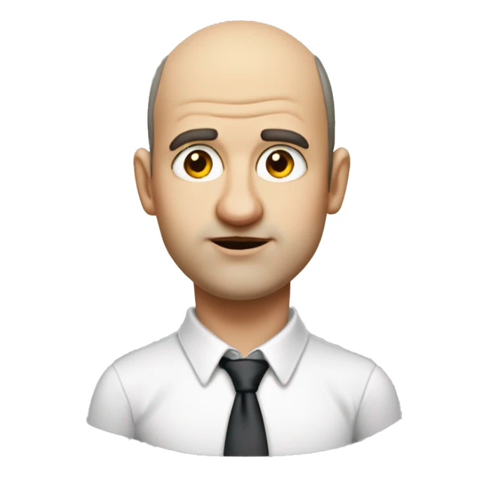 A fat guy old guy with big dilated eyeballs red lipsticks with very big lips has receding hairline is partially balding and looks like a schoolboy sticker