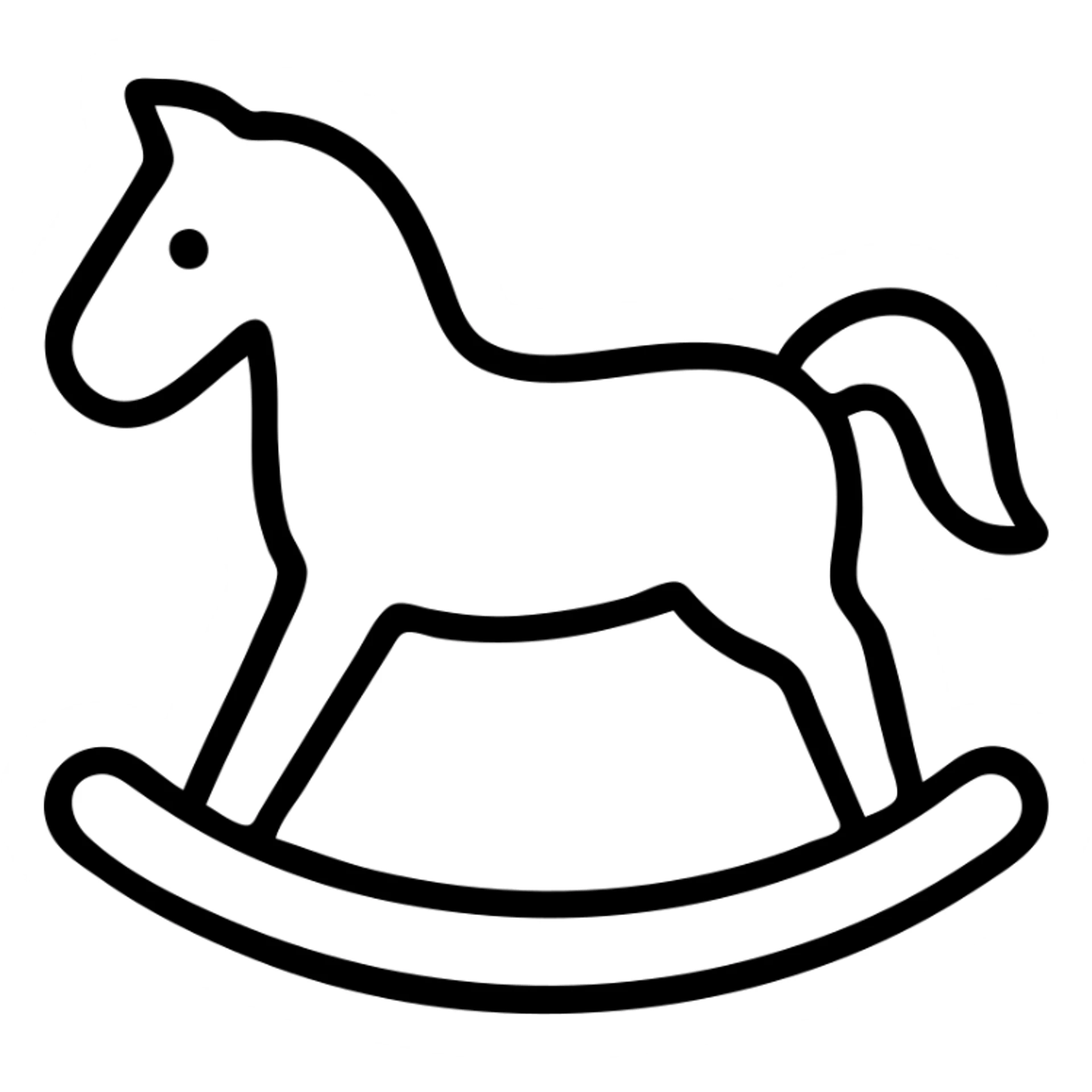 rocking horse, outlined icon style, crisp black lines, no fill, minimal sticker