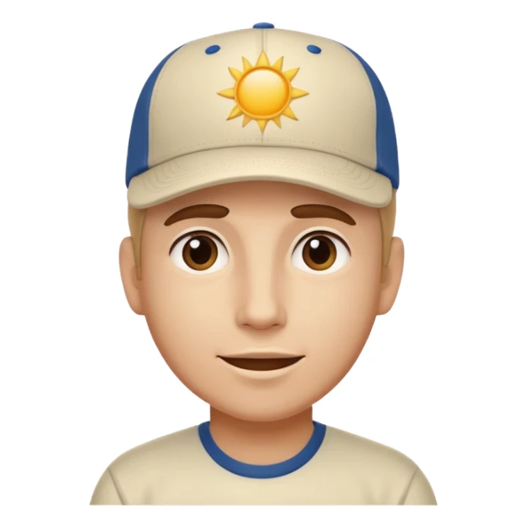 A guy in a baseball cap that says “sunshine reigns” on it sticker