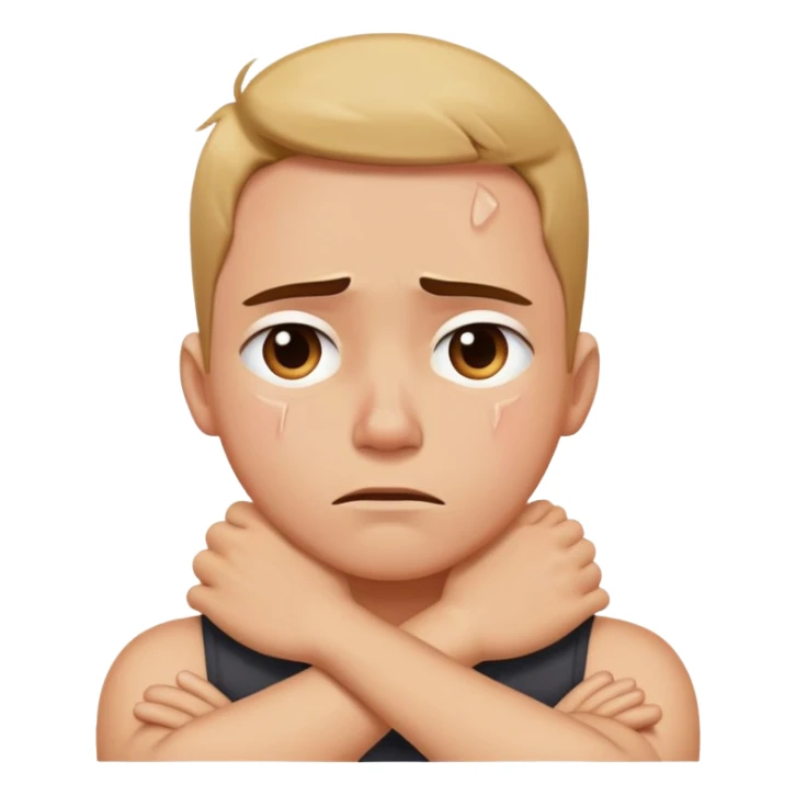 Arms crossed around neck with mad face and tears sticker