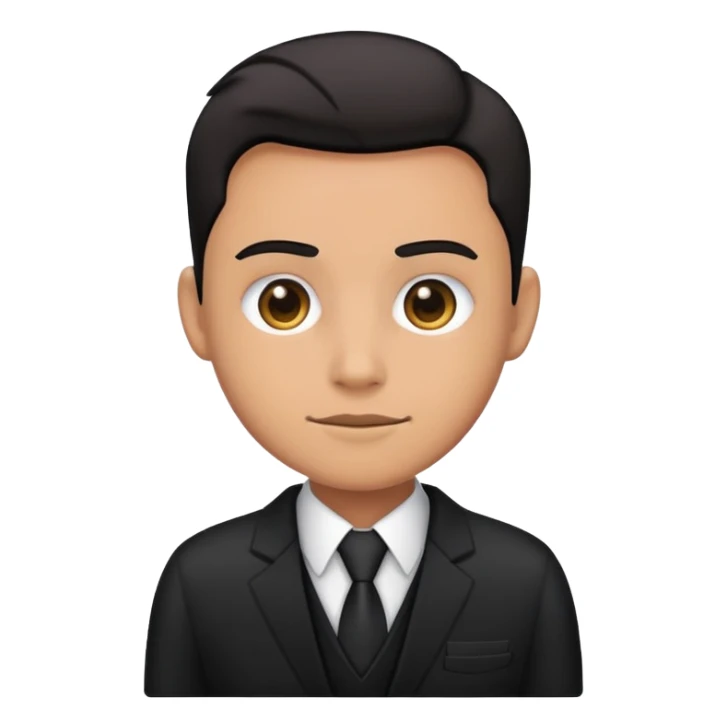 Human in a black suit with an ID badge sticker