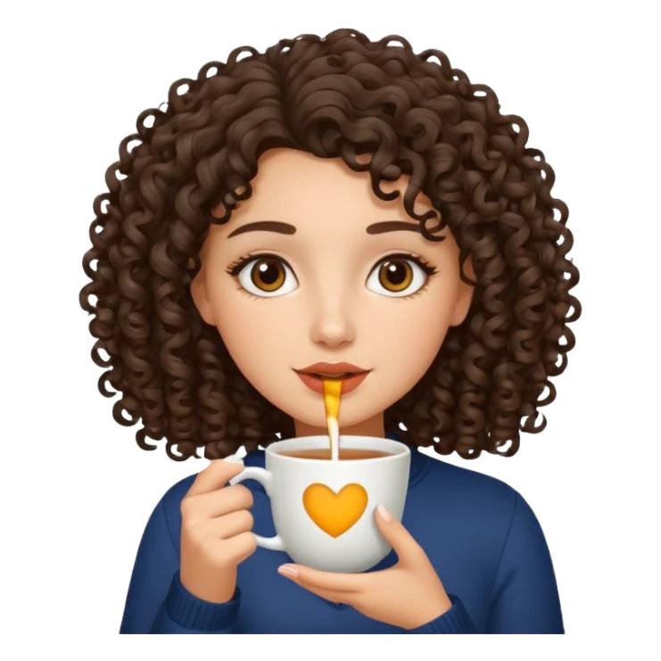 Latina brunette girl with curly hair sipping tea sticker