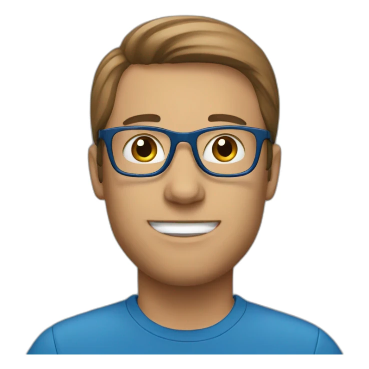 manager brown hair glasses blue shirt sticker