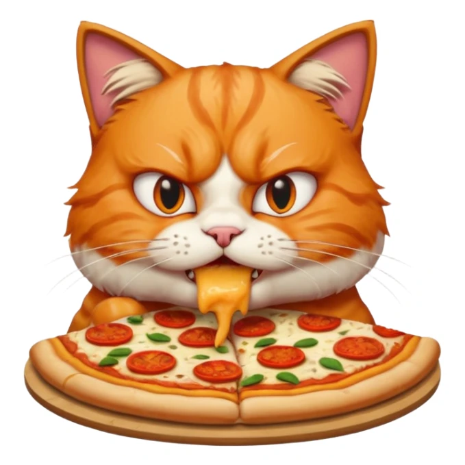 portrait bust-up of an angry cat eating pizza sticker