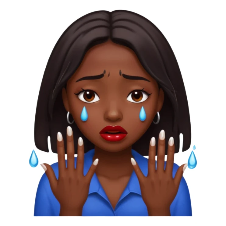 dark skin girl, dark red lipstick, nails very beautiful crying sticker