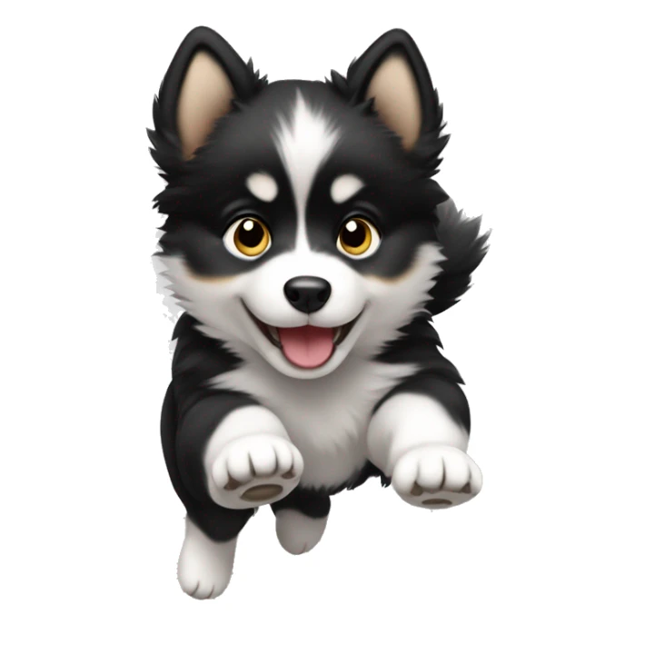 black and white pomsky puppy jumping sticker