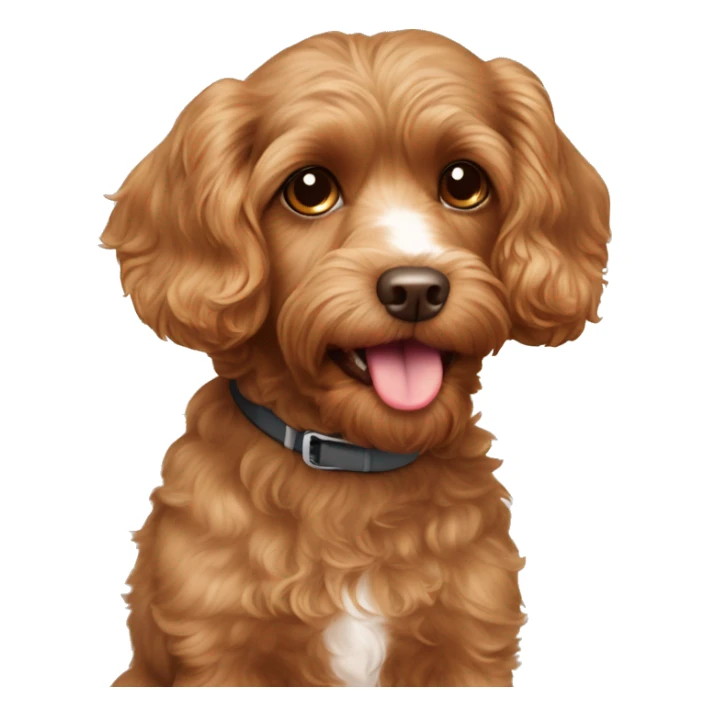 A light brown cavoodle with brown eyes and tongue poking out sticker