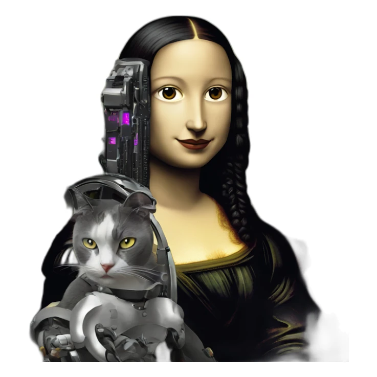 Mona Lisa in cyber punk style with one metal arm sticker