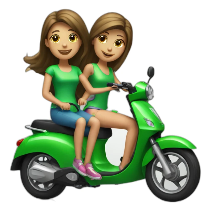 two girls in a green electric moped sticker