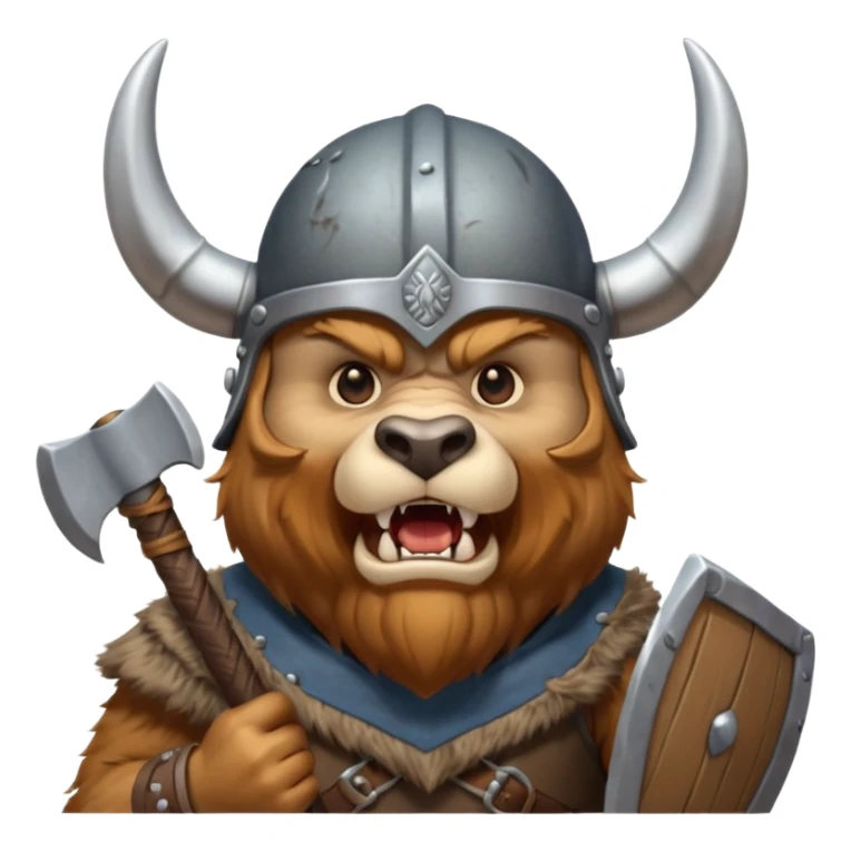 Viking Bear wearing horned helmet growling. holding axe sticker