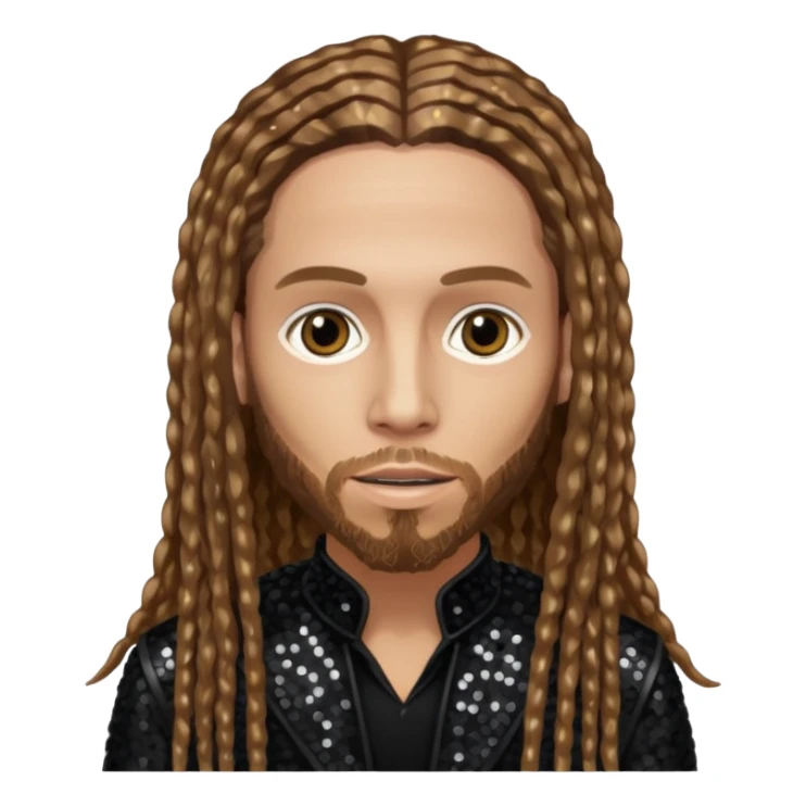 Brian Head Welch from Korn with long light brown hair, light skin, black sequin outfit sticker