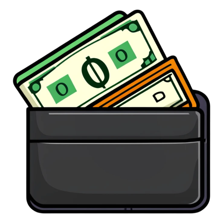 sleek black leather wallet open with exactly one dollar bill visible inside sticker