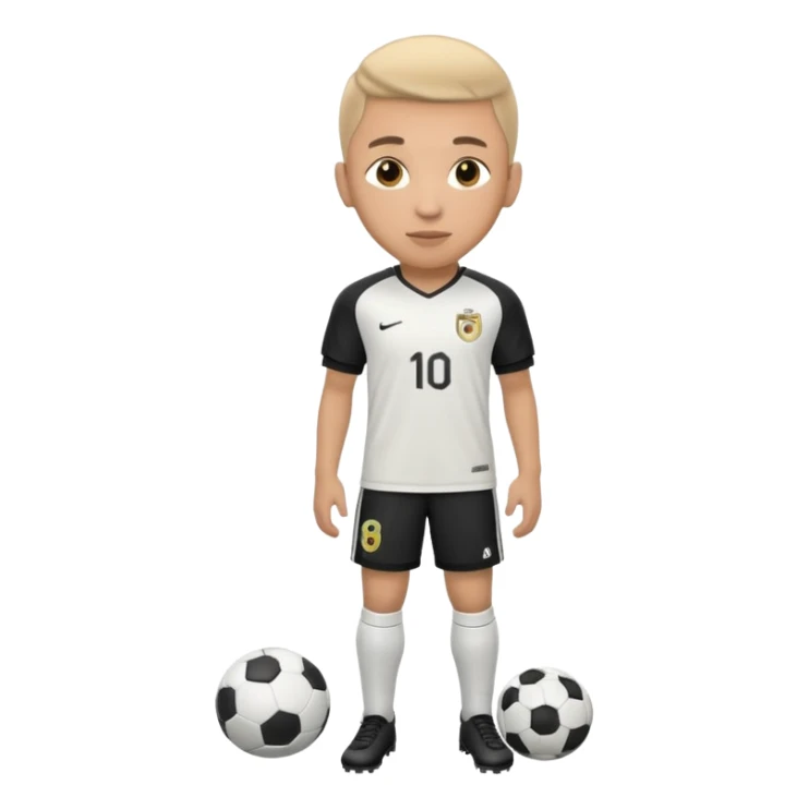 Apple iOS emoji style 19-20 year old soccer player standing front view, glossy 3D, stadium lights sticker