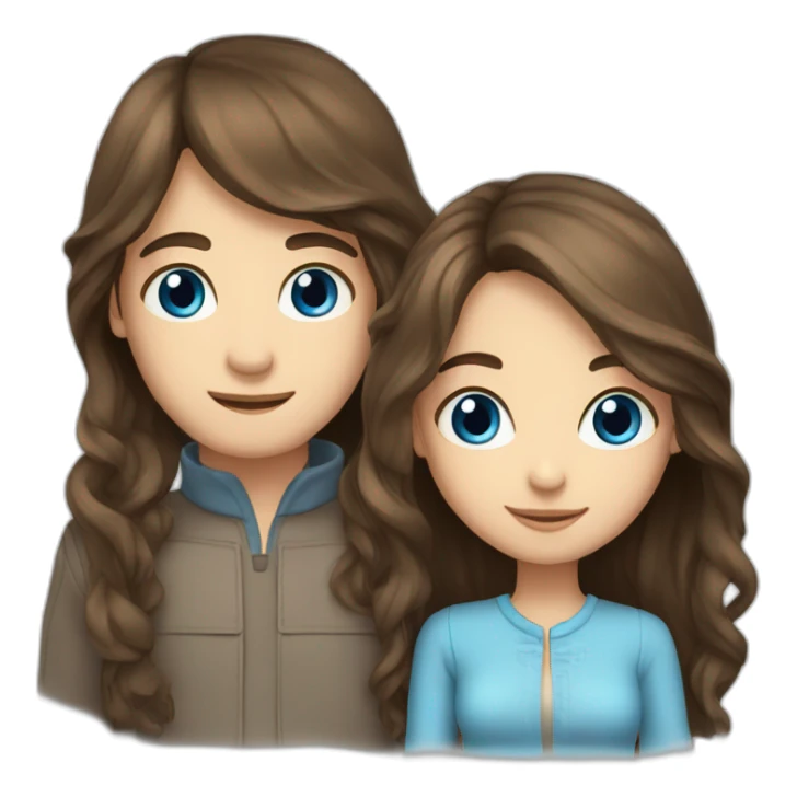 Cute brunette couple long hair, both have blue-eyed  sticker