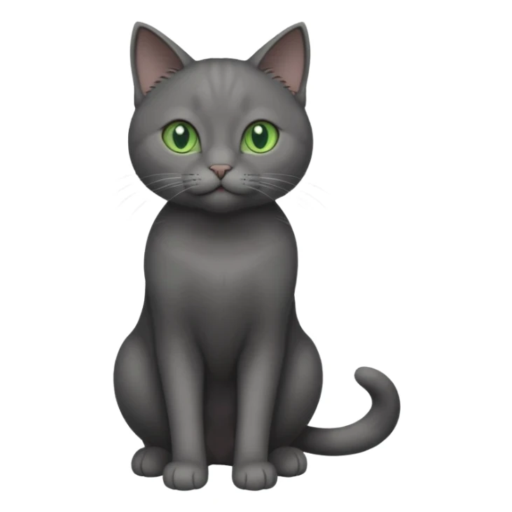 full body gorgeous solid dark grey cat with green eyes, white paws and white whiskers playing sticker