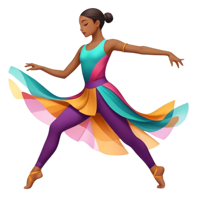 Icon for Contemporary Dance: a dancer in dynamic motion, wearing comfortable attire, with abstract shapes and movement lines in the background. The icon should represent the expressive and creative nature of contemporary dance. Transparent background. sticker