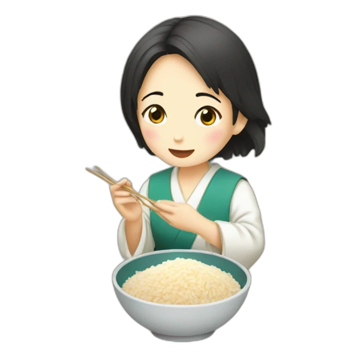 japanese girl eating rice sticker