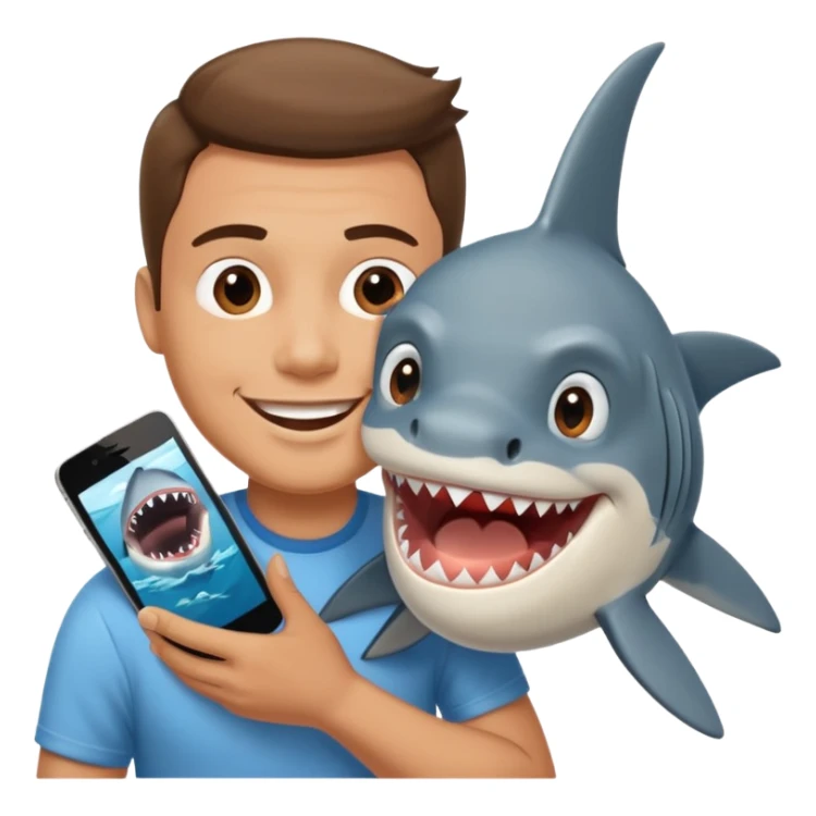 Man kissing a picture of a shark sticker