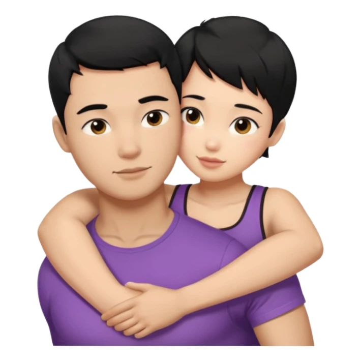 buff Asian Man black hair hugging girl with black pixie cut  sticker