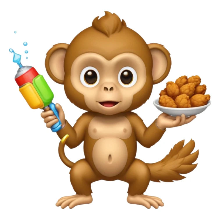 A monkey with a squirt gun and fried chicken in the other hand  sticker
