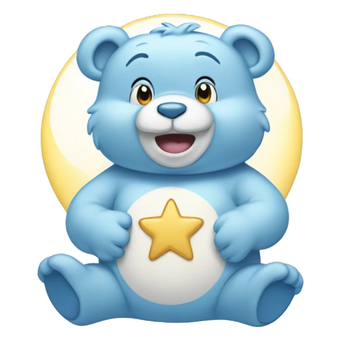 light blue carebear with moon and star on stomach sticker