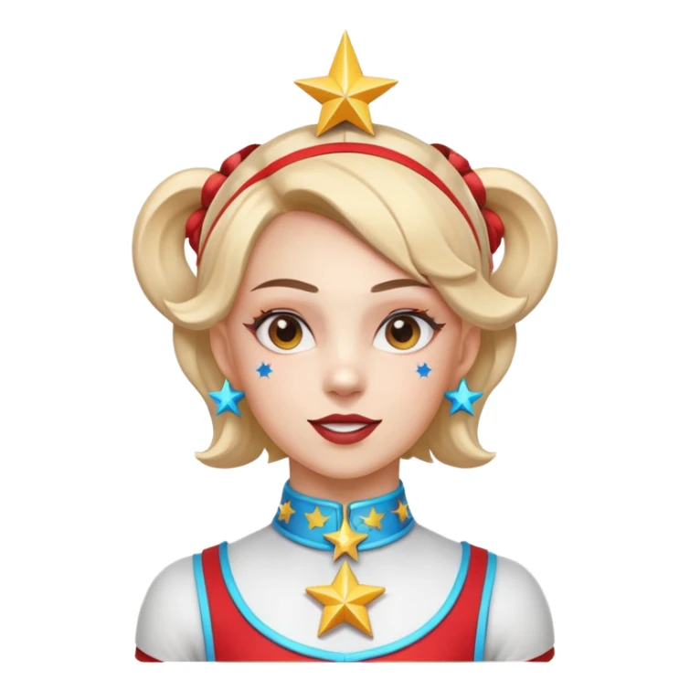 circus acrobat portrait, head and shoulders only, sporty costume collar, energetic expression, star accessories, 3D cartoon, mobile game icon style, clean background, no text, no watermark
 sticker
