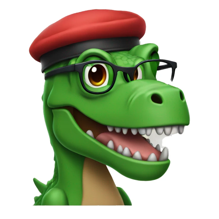 Green Trex wearing red beret and eyeglasses  sticker