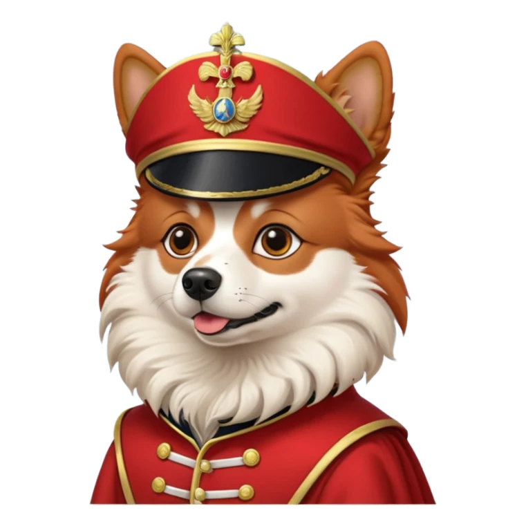 Red Spitz dog with emperor Napoleon’s disguise sticker