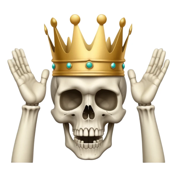 shocked skull with crown, hands raised pressing on head in disbelief sticker